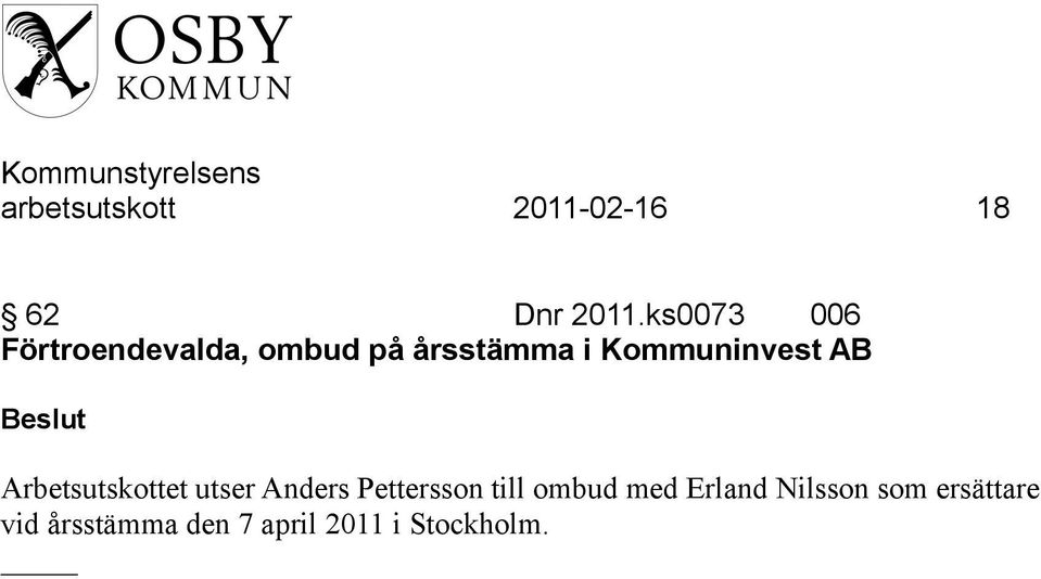 Kommuninvest AB Arbetsutskottet utser Anders Pettersson