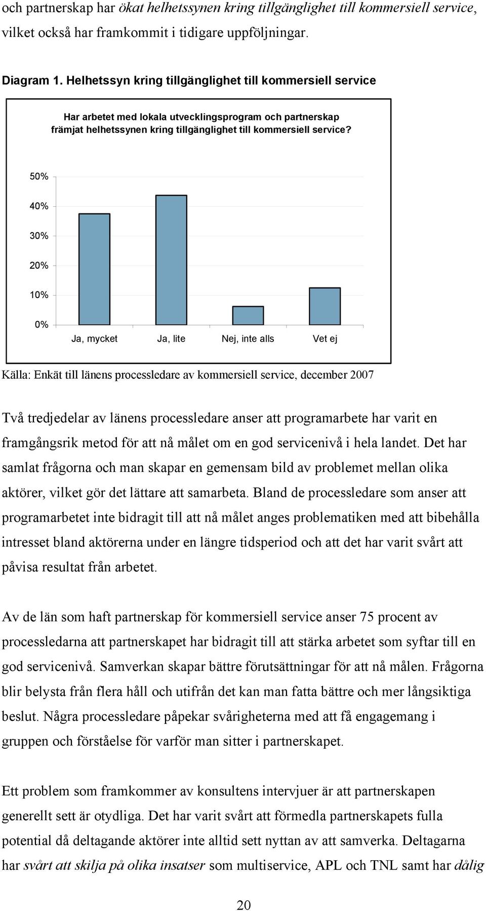 50% 40% 30% 20% 10% 0% Ja, mycket Ja, lite Nej, inte alls Vet ej Källa: Enkät till länens processledare av kommersiell service, december 2007 Två tredjedelar av länens processledare anser att