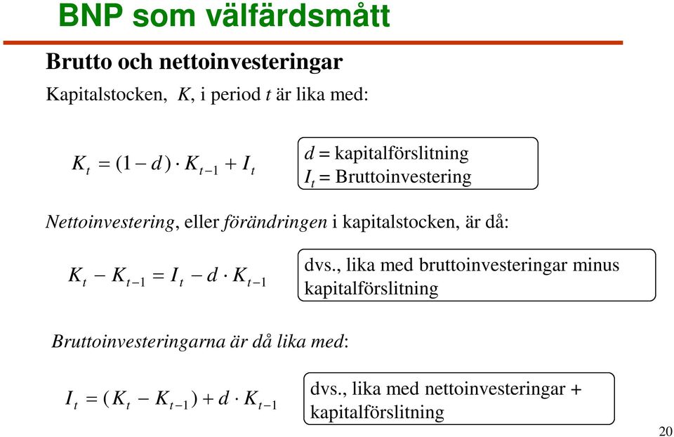 kapitalstocken, är då: K K I d K t t 1 t t 1 dvs.