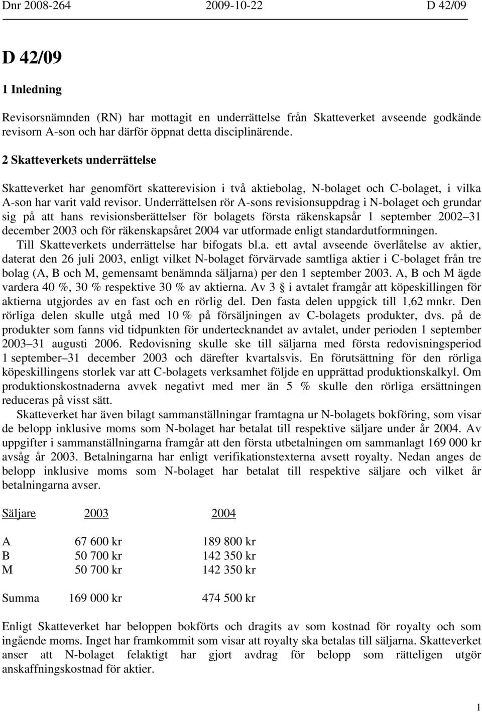 Underrättelsen rör A-sons revisionsuppdrag i N-bolaget och grundar sig på att hans revisionsberättelser för bolagets första räkenskapsår 1 september 2002 31 december 2003 och för räkenskapsåret 2004