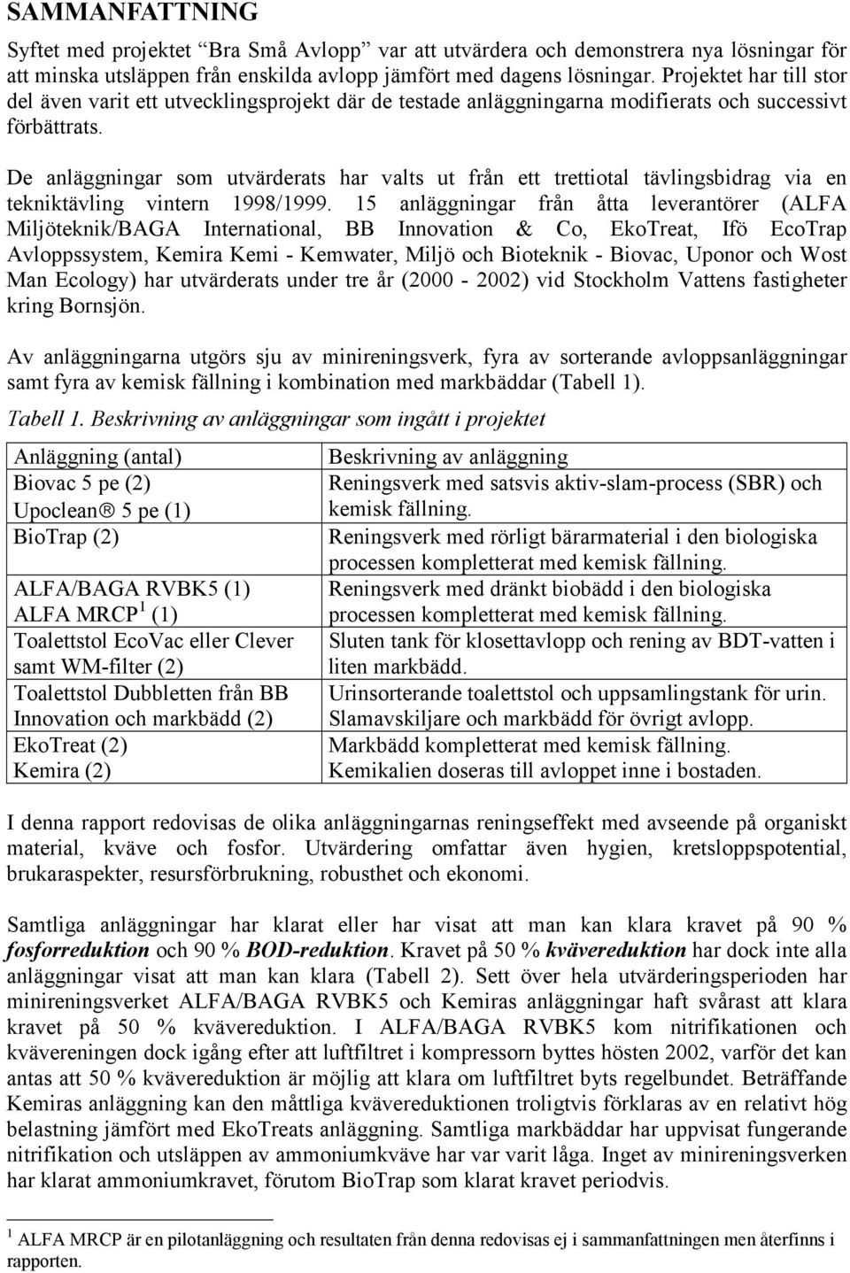 De anläggningar som utvärderats har valts ut från ett trettiotal tävlingsbidrag via en tekniktävling vintern 1998/1999.