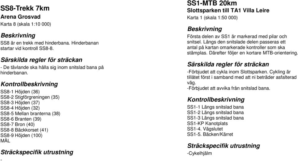 Slottsparken till TA1 Villa Leire Karta 1 (skala 1:50 000) Första delen av SS1 är markerad med pilar och snitsel.