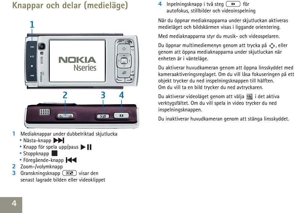 Du öppnar multimediemenyn genom att trycka på, eller genom att öppna mediaknapparna under skjutluckan när enheten är i vänteläge.