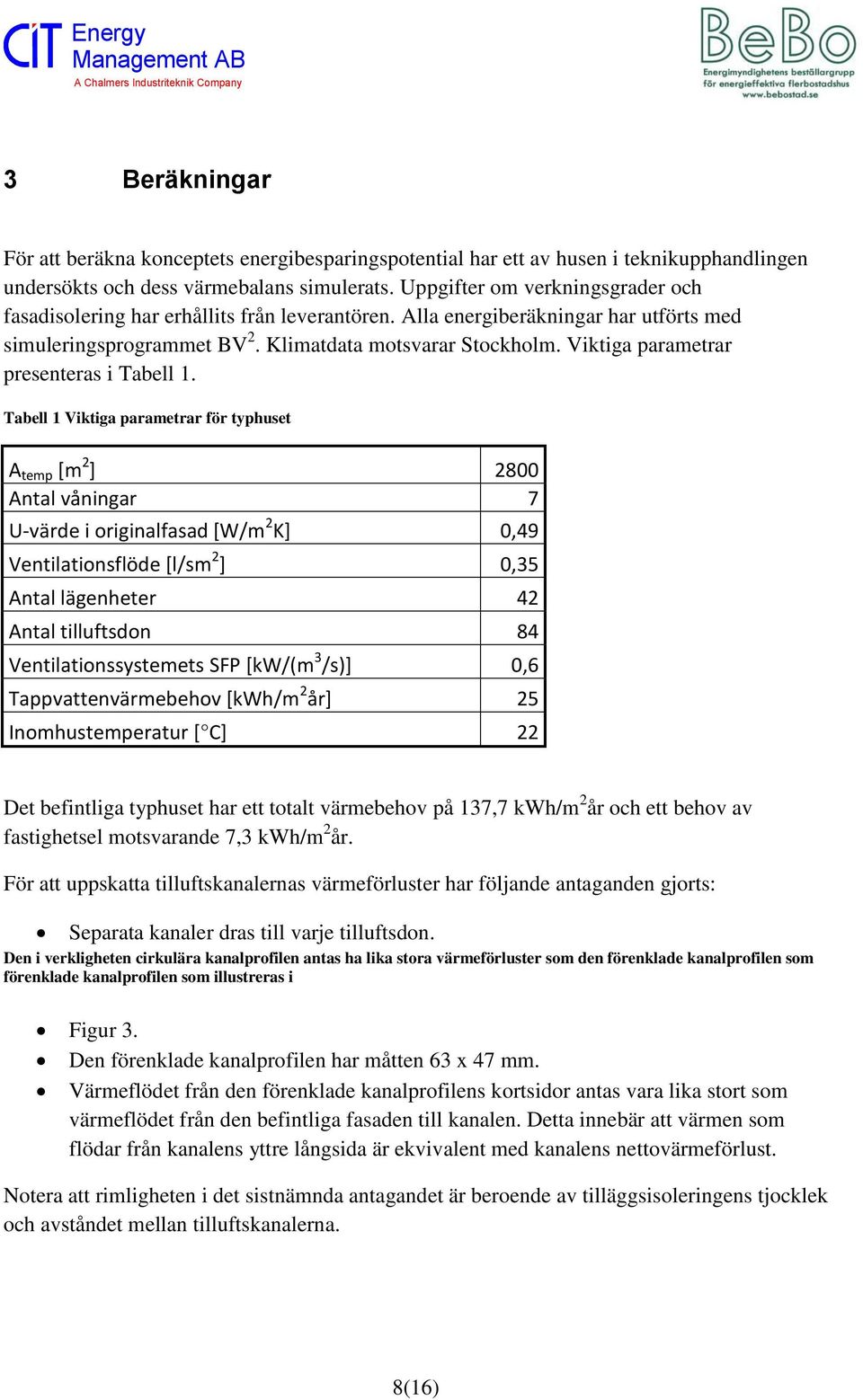 Viktiga parametrar presenteras i Tabell 1.