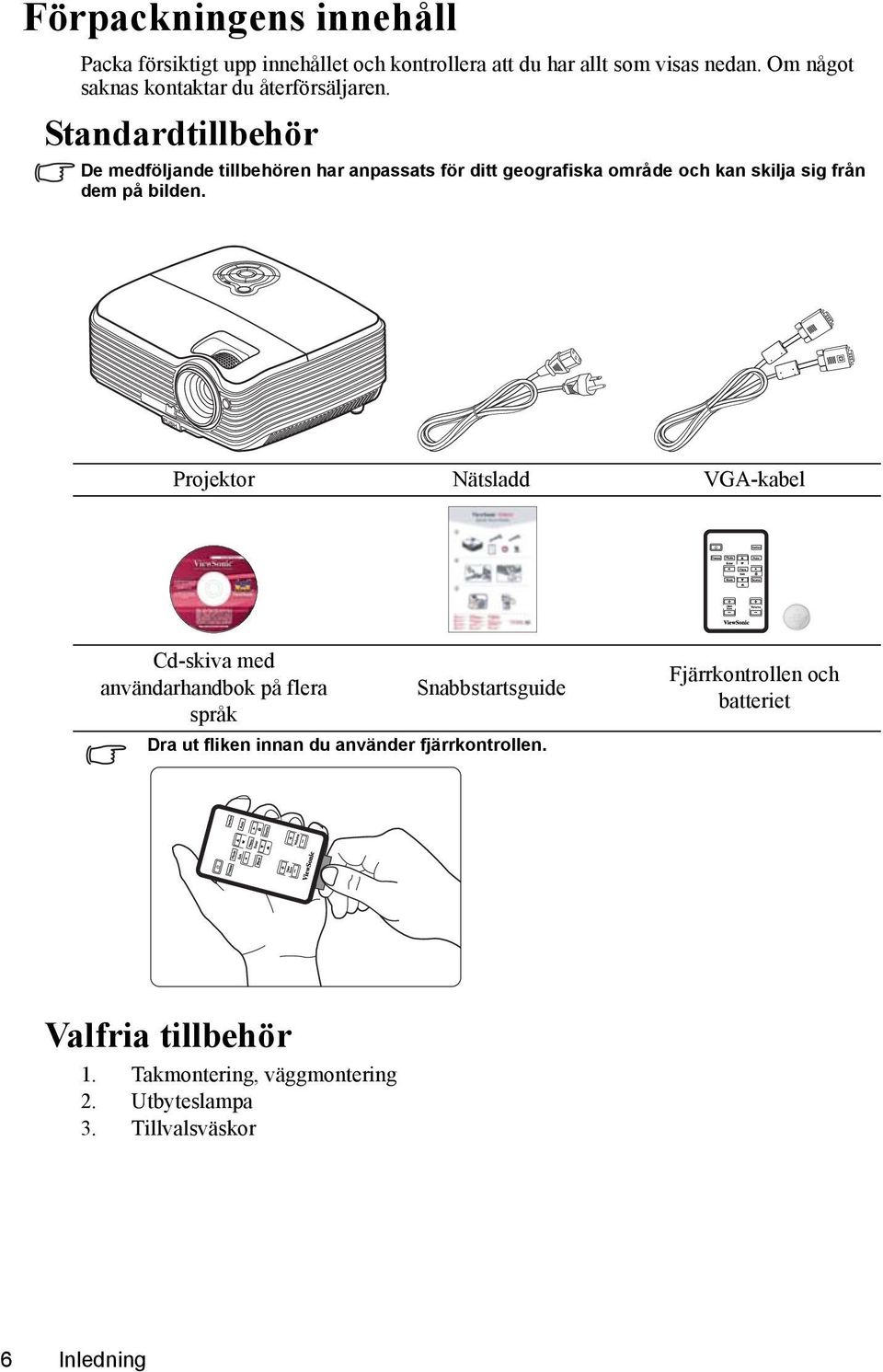 Standardtillbehör De medföljande tillbehören har anpassats för ditt geografiska område och kan skilja sig från dem på bilden.