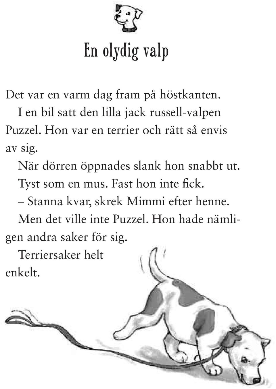 Hon var en terrier och rätt så envis av sig. När dörren öppnades slank hon snabbt ut.