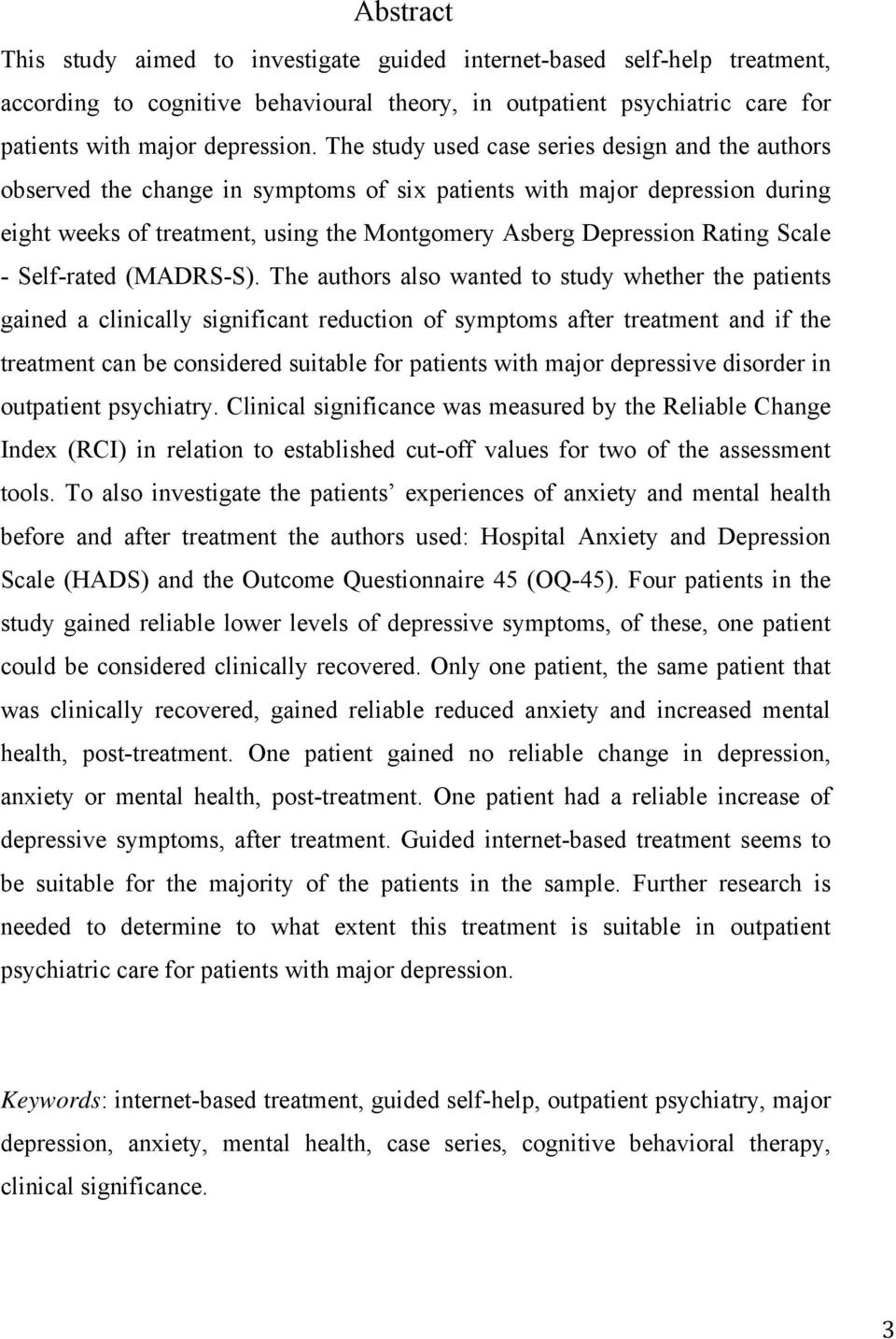 Scale - Self-rated (MADRS-S).