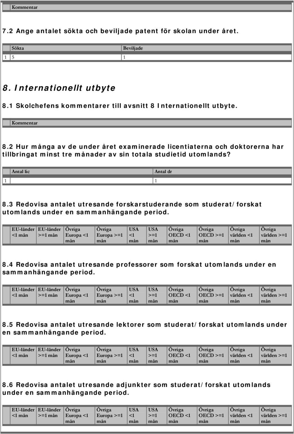 Antal lic 1 1 Antal dr 8.3 Redovisa antalet utresande forskarstuderande som studerat/forskat utomlands under en sammanhängande period. OECD världen 8.