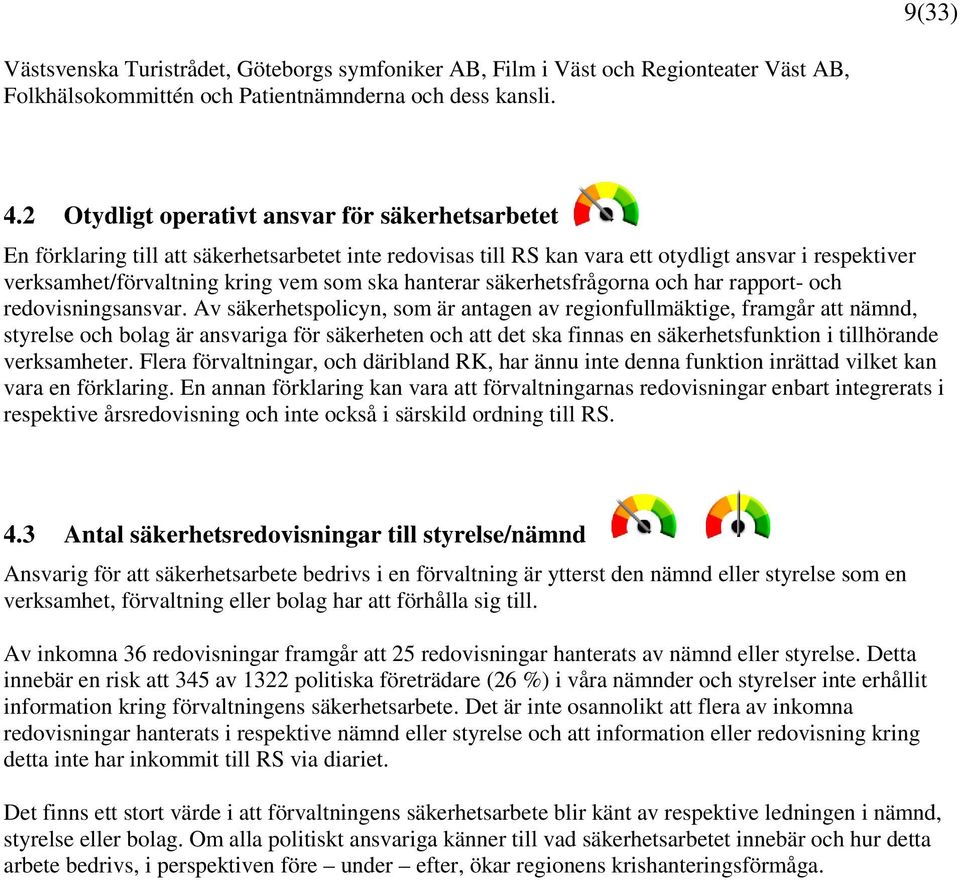 hanterar säkerhetsfrågorna och har rapport- och redovisningsansvar.