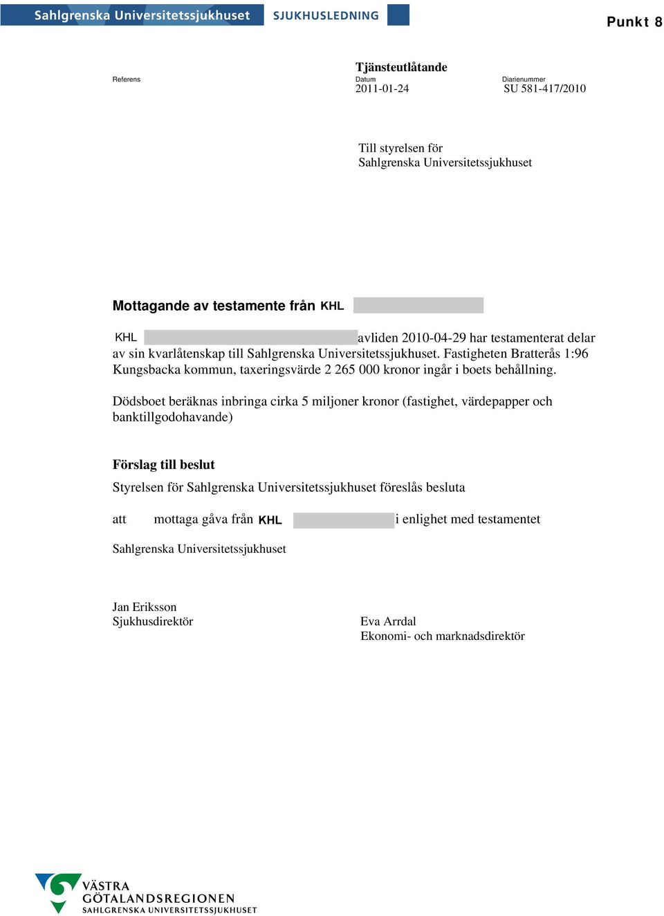 Fastigheten Bratterås 1:96 Kungsbacka kommun, taxeringsvärde 2 265 000 kronor ingår i boets behållning.