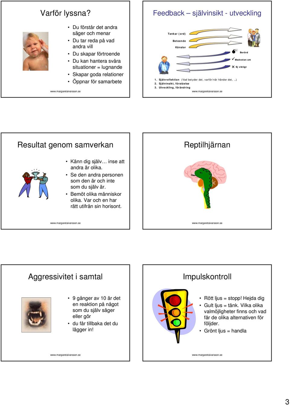 samarbete Tankar (ord) Beteende Känslor 1. Självreflektion (Vad betyder det, varför/när händer det, ) 2. Självinsikt, förståelse 3.