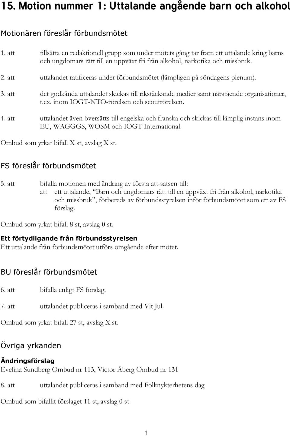 att uttalandet ratificeras under förbundsmötet (lämpligen på söndagens plenum). 3. att det godkända uttalandet skickas till rikstäckande medier samt närstående organisationer, t.ex.