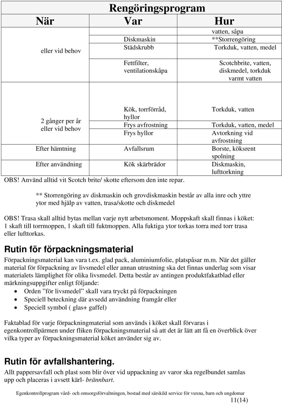 köksrent spolning Efter användning Kök skärbrädor Diskmaskin, lufttorkning OBS! Använd alltid vit Scotch brite/ skotte eftersom den inte repar.