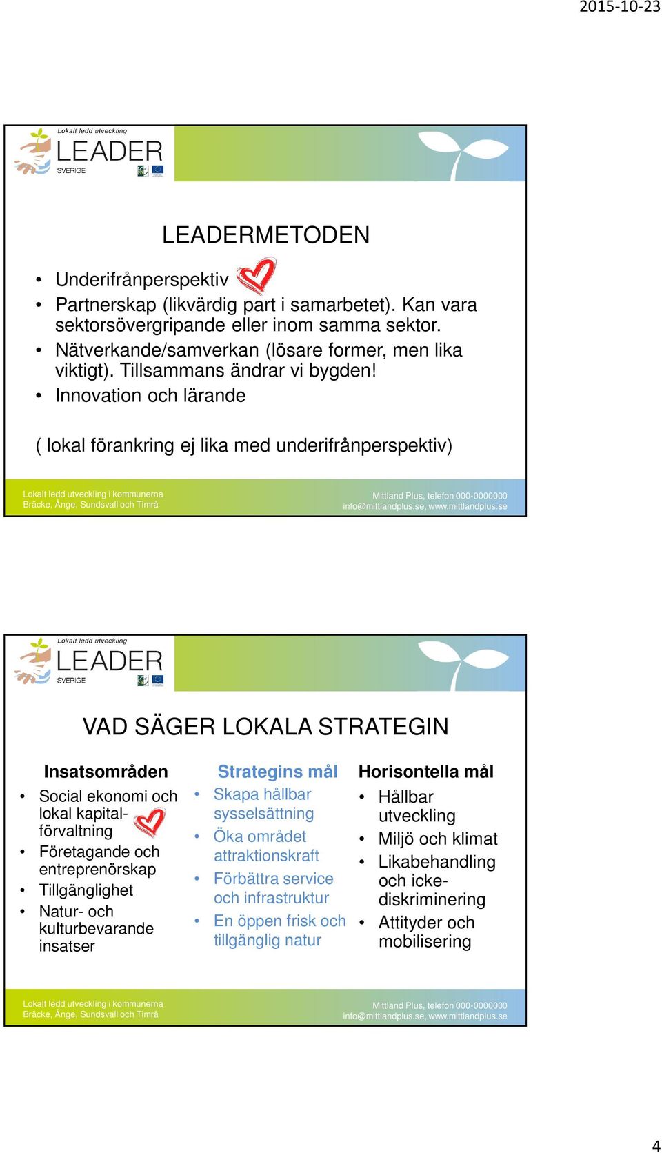 Innovation och lärande ( lokal förankring ej lika med underifrånperspektiv) VAD SÄGER LOKALA STRATEGIN Insatsområden Social ekonomi och lokal kapitalförvaltning Företagande och