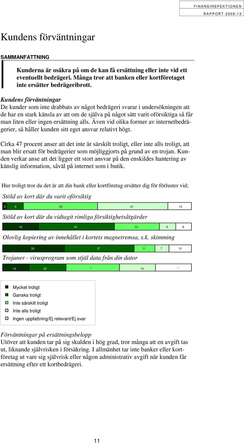 ingen ersättning alls. Även vid olika former av internetbedrägerier, så håller kunden sitt eget ansvar relativt högt.