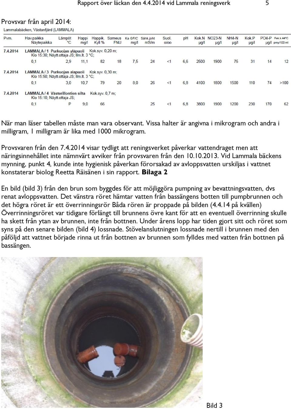 2014 visar tydligt att reningsverket påverkar vattendraget men att näringsinnehållet inte nämnvärt avviker från provsvaren från den 10.10.2013.