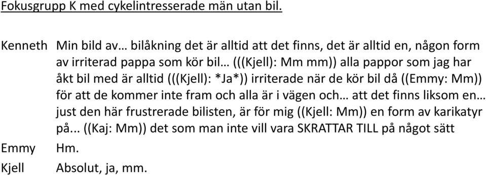 alla pappor som jag har åkt bil med är alltid (((Kjell): *Ja*)) irriterade när de kör bil då ((Emmy: Mm)) för att de kommer inte fram och