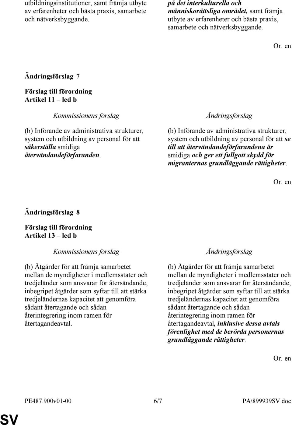 7 Artikel 11 led b (b) Införande av administrativa strukturer, system och utbildning av personal för att säkerställa smidiga återvändandeförfaranden.