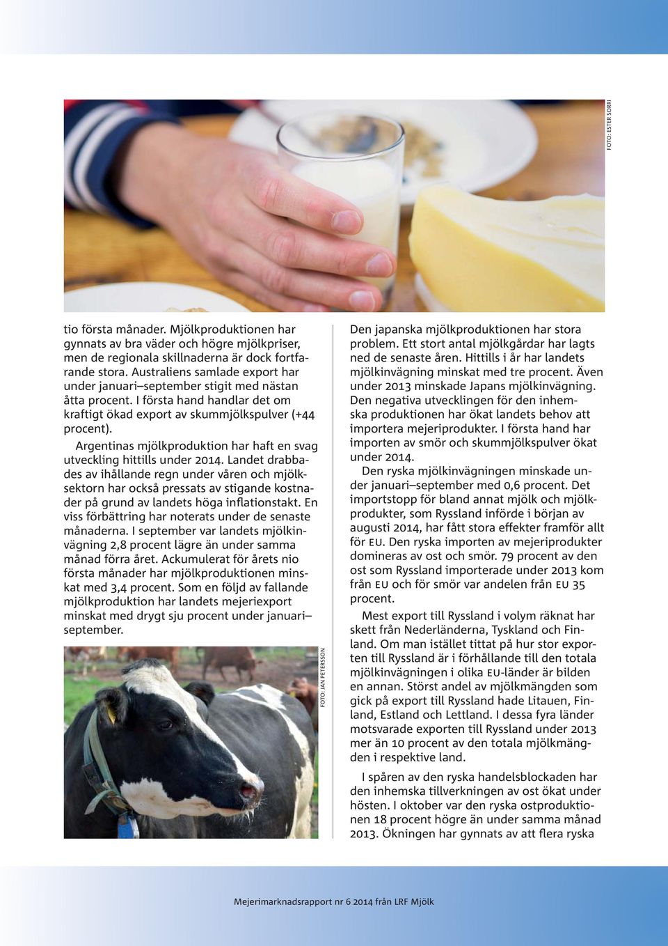 Argentinas mjölkproduktion har haft en svag utveckling hittills under 2014.