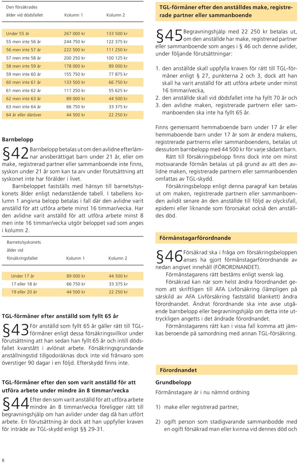 500 kr 63 men inte 64 år 66 750 kr 33 375 kr 64 år eller däröver 44 500 kr 22 250 kr Barnbelopp Barnbelopp betalas ut om den avlidne efterlämnar arvsberättigat barn under 21 år, eller om 42 make,