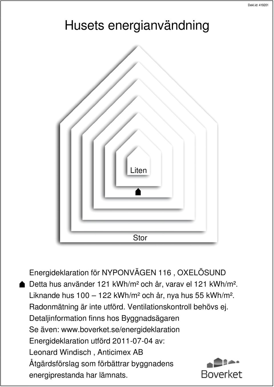 Ventilationskontroll behövs ej. Detaljinformation finns hos Byggnadsägaren Se även: www.boverket.