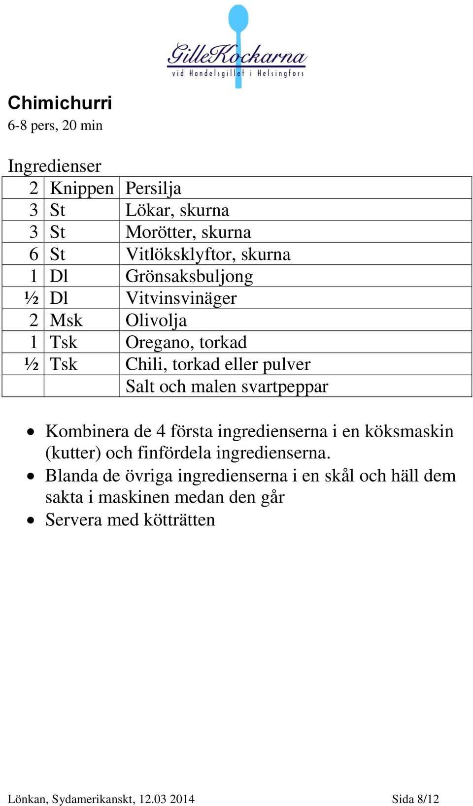 svartpeppar Kombinera de 4 första ingredienserna i en köksmaskin (kutter) och finfördela ingredienserna.