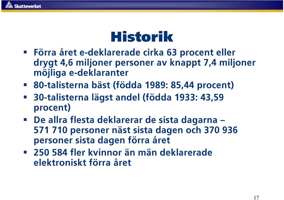 (födda 1933: 43,59 procent) De allra flesta deklarerar de sista dagarna 571 710 personer näst sista