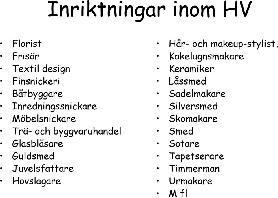 Juvelsfattare Hovslagare Hår- och makeup-stylist, Kakelugnsmakare Keramiker