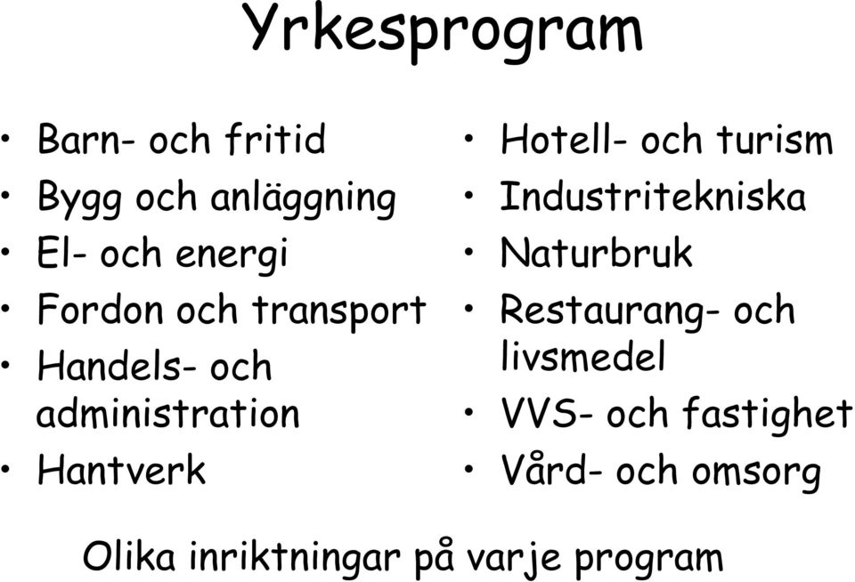 och turism Industritekniska Naturbruk Restaurang- och livsmedel