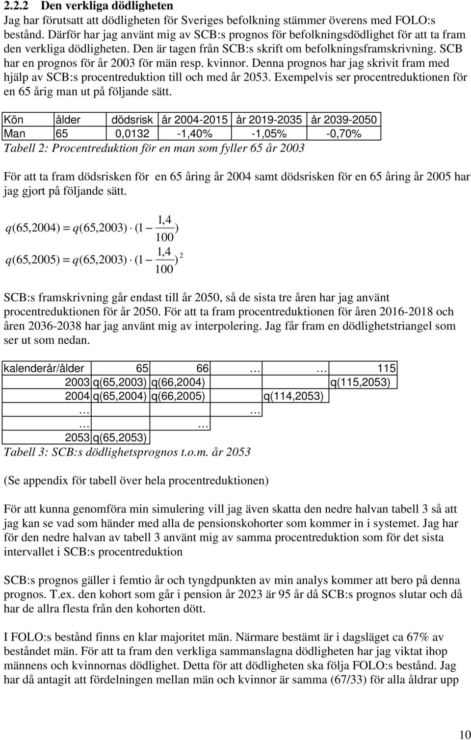 SCB har en prognos för år 23 för män resp. kvinnor. Denna prognos har jag skrivit fram med hjälp av SCB:s procentreduktion till och med år 253.