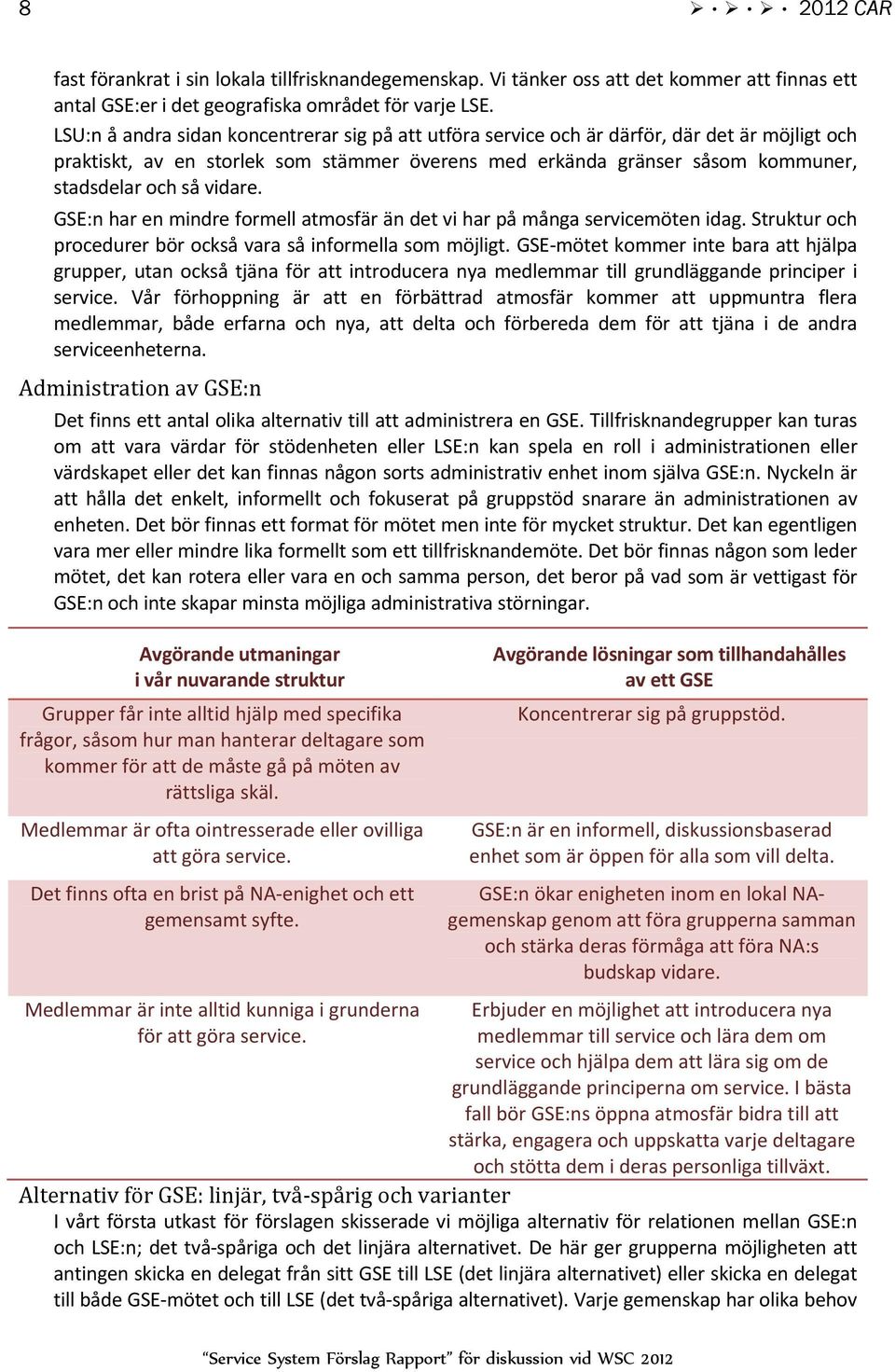 vidare. GSE:n har en mindre formell atmosfär än det vi har på många servicemöten idag. Struktur och procedurer bör också vara så informella som möjligt.
