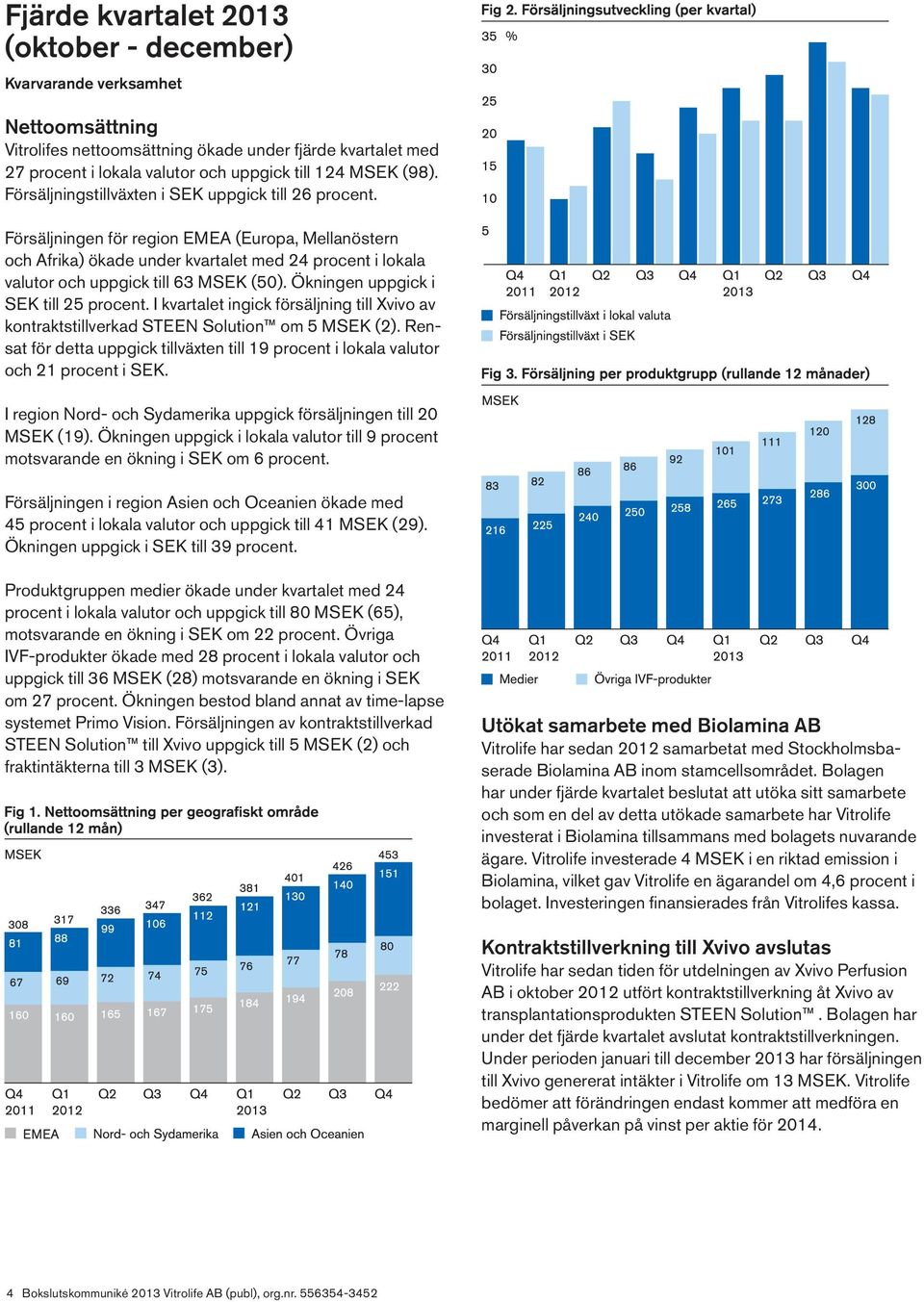 Försäljningen för region EMEA (Europa, Mellanöstern och Afrika) ökade under kvartalet med 24 procent i lokala valutor och uppgick till 63 MSEK (50). Ökningen uppgick i SEK till 25 procent.