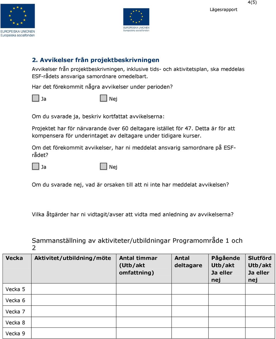 Detta är för att kompensera för underintaget av deltagare under tidigare kurser. Om det förekommit avvikelser, har ni meddelat ansvarig samordnare på ESFrådet?