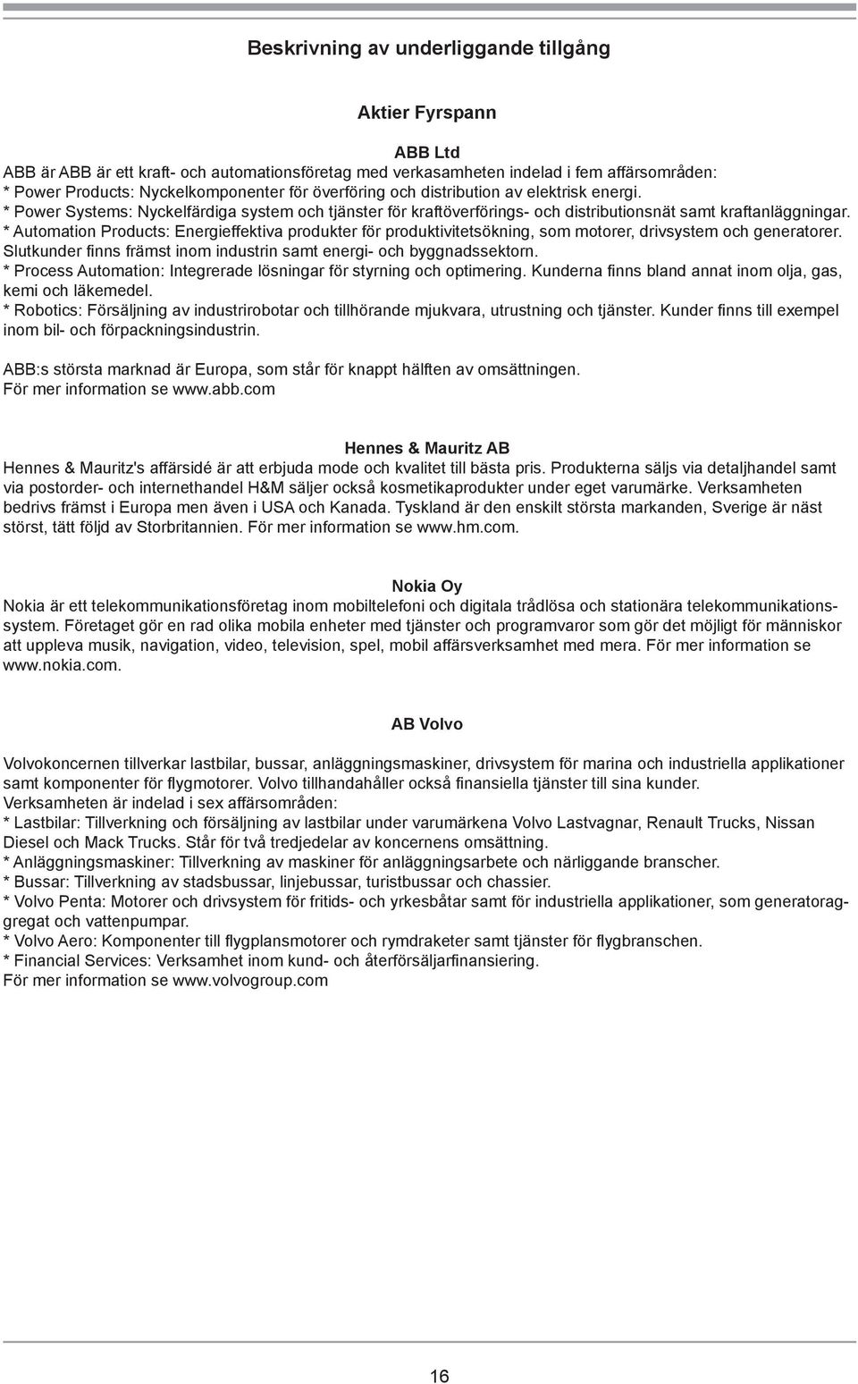 * Automation Products: Energieffektiva produkter för produktivitetsökning, som motorer, drivsystem och generatorer. Slutkunder finns främst inom industrin samt energi- och byggnadssektorn.