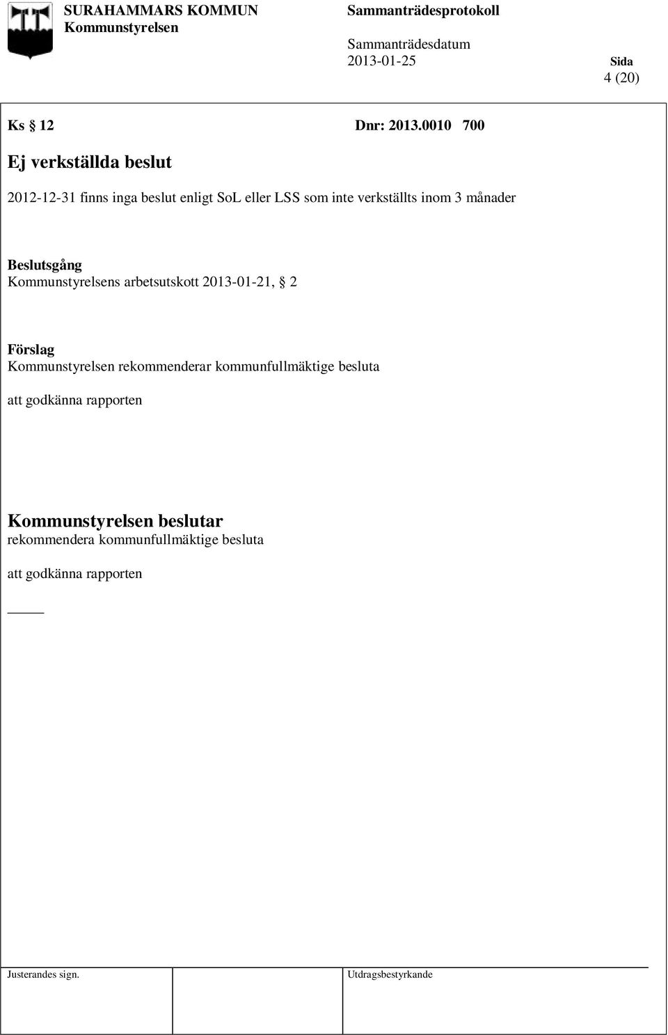 LSS som inte verkställts inom 3 månader Beslutsgång s arbetsutskott