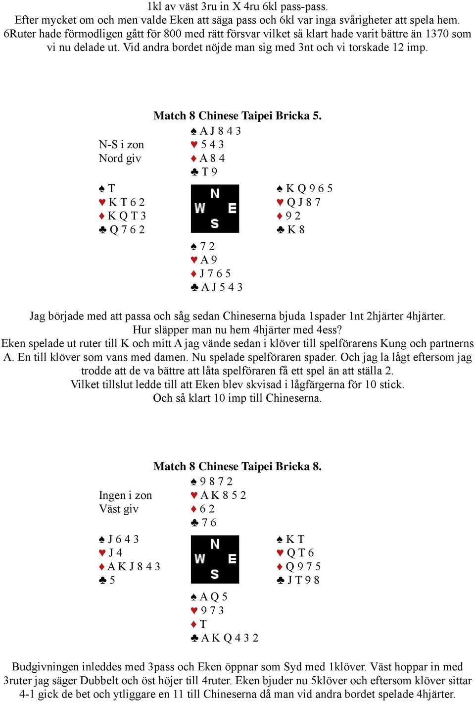 N-S i zon T K T 6 2 K Q T 3 Q 7 6 2 Match 8 Chinese Taipei Bricka 5.