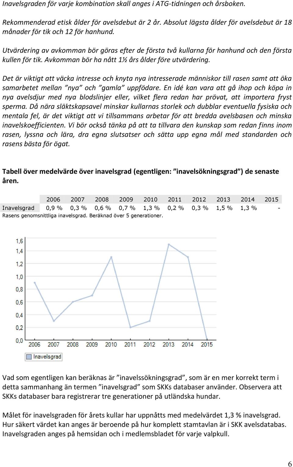 Avkomman bör ha nått 1½ års ålder före utvärdering. Det är viktigt att väcka intresse och knyta nya intresserade människor till rasen samt att öka samarbetet mellan nya och gamla uppfödare.