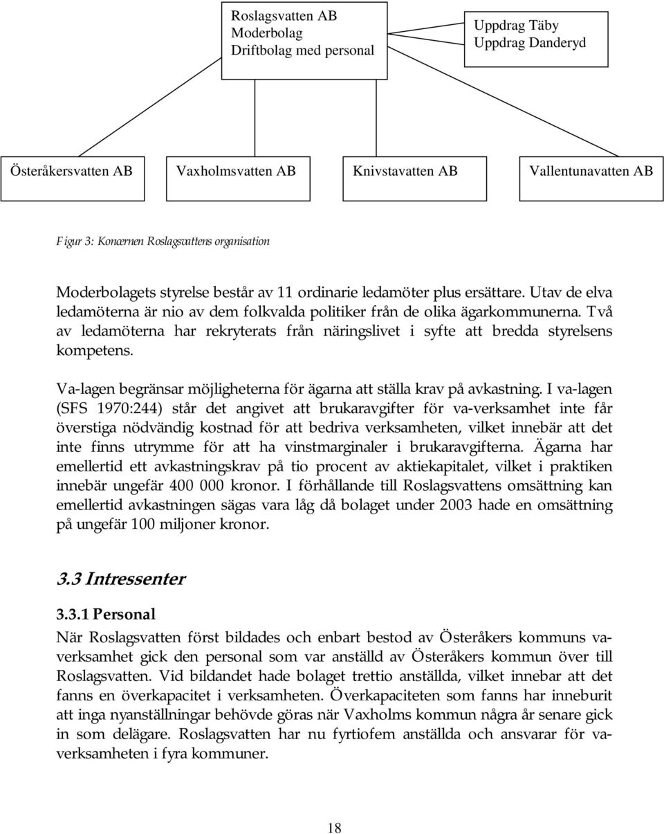 Två av ledamöterna har rekryterats från näringslivet i syfte att bredda styrelsens kompetens. Va-lagen begränsar möjligheterna för ägarna att ställa krav på avkastning.