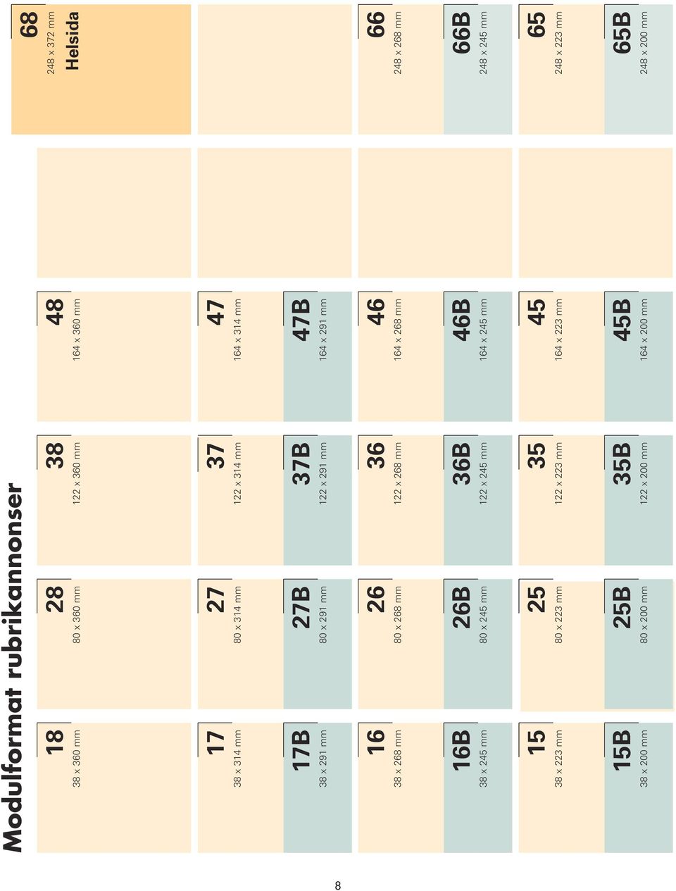 25 80 x 223 mm 35 122 x 223 mm 15B 38 x 200 mm 25B 80 x 200 mm 35B 122 x 200 mm 48 164 x 360 mm 47 164 x 314 mm 47B 164 x 291 mm 46 164 x