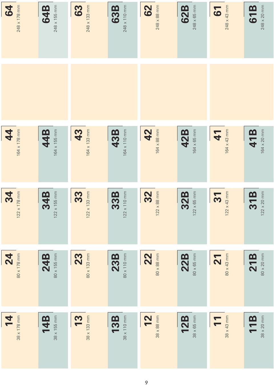x 88 mm 32B 122 x 65 mm 31 122 x 43 mm 31B 122 x 20 mm 44 164 x 178 mm 44B 164 x 155 mm 43 164 x 133 mm 43B 164 x 110 mm 42 164 x 88 mm 42B 164 x 65 mm 41