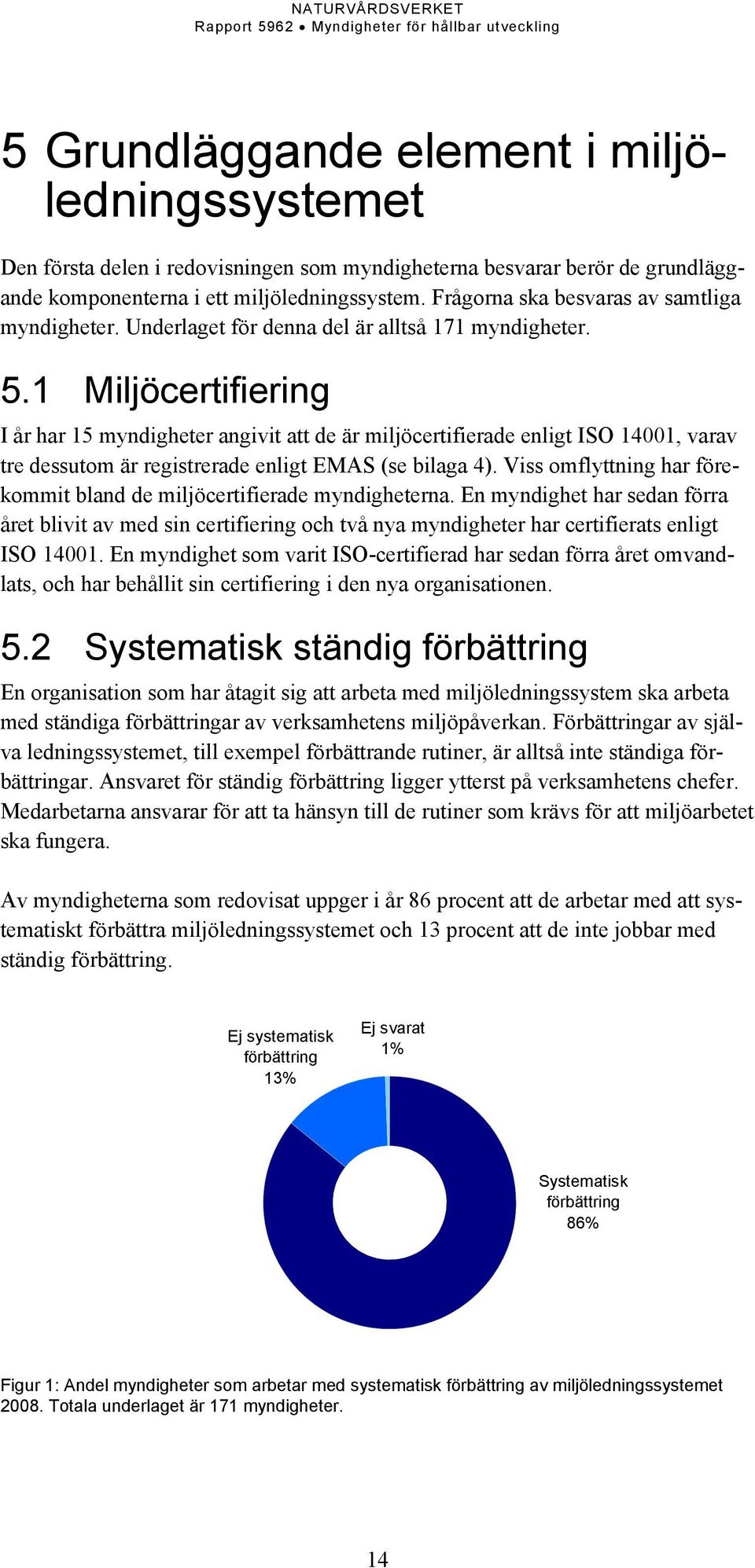 1 Miljöcertifiering I år har 15 myndigheter angivit att de är miljöcertifierade enligt ISO 14001, varav tre dessutom är registrerade enligt EMAS (se bilaga 4).