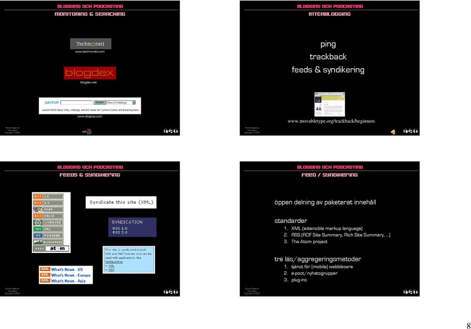 org/trackback/beginners feeds & syndikering feed / syndikering öppen delning av paketerat innehåll standarder 1.