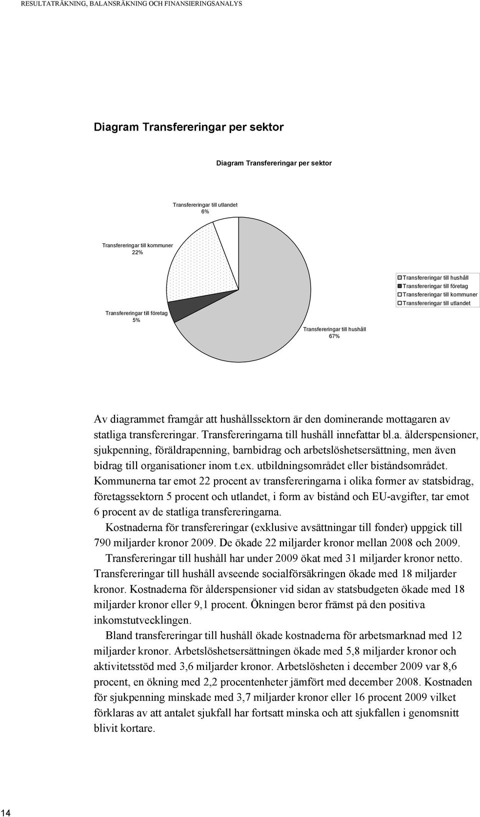 framgår att hushållssektorn är den dominerande mottagaren av statliga transfereringar. Transfereringarna till hushåll innefattar bl.a. ålderspensioner, sjukpenning, föräldrapenning, barnbidrag och arbetslöshetsersättning, men även bidrag till organisationer inom t.