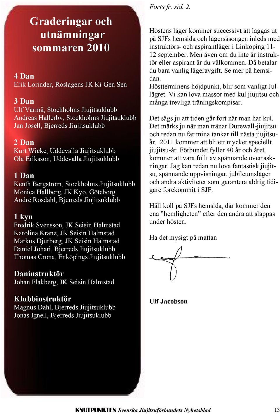 Jiujitsuklubb 1 kyu Fredrik Svensson, JK Seisin Halmstad Karolina Kranz, JK Seisin Halmstad Markus Djurberg, JK Seisin Halmstad Daniel Johari, Bjerreds Jiujitsuklubb Thomas Crona, Enköpings