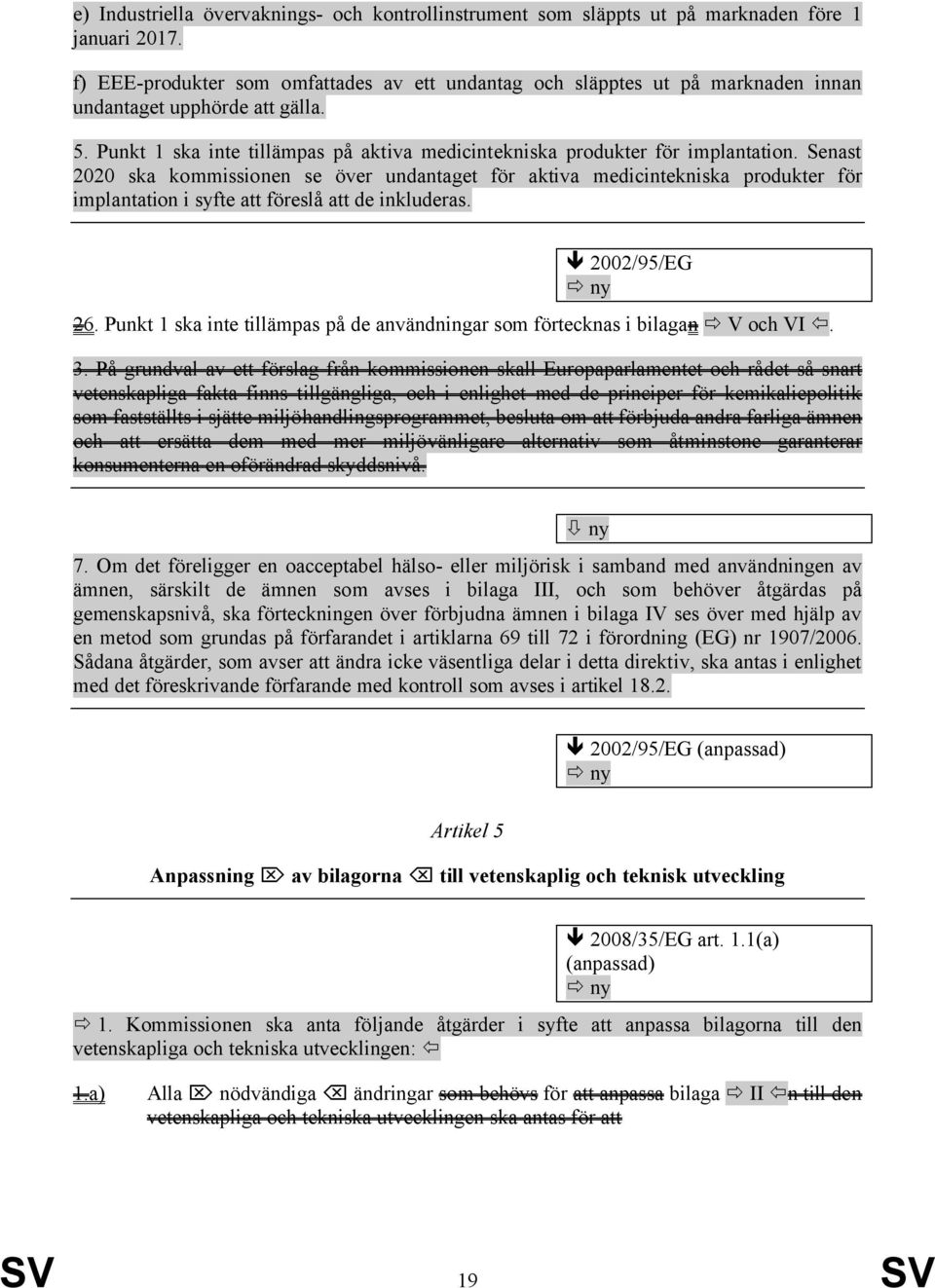 Senast 2020 ska kommissionen se över undantaget för aktiva medicintekniska produkter för implantation i syfte att föreslå att de inkluderas. ê 2002/95/EG ð ny 26.