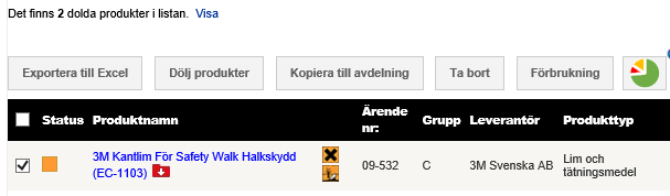 4.6 Dölj produkter När du bockar i rutan framför en produkt i förteckningen visas funktionerna Dölj produkt och Kopiera till avdelning. Med Dölj produkt kan du dölja vissa produkter i avdelningen, t.