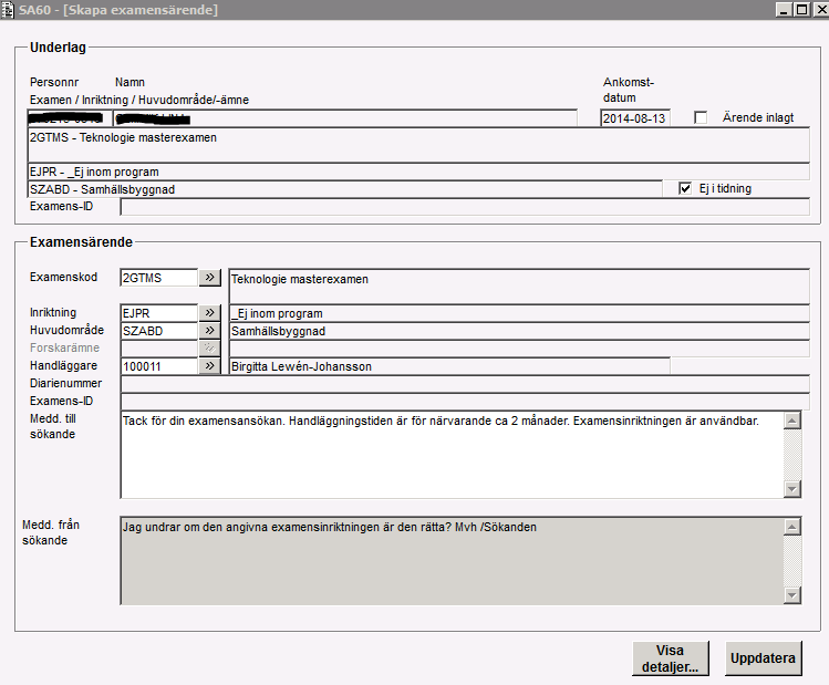 19 7.8 Skapa examensärende(sa60