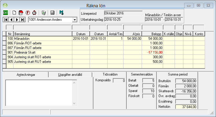 Gör en koppling på lönearten Förmån ROT-arbete (std 886) till din löneart för Justering skatt ROT-arbete (vårt exempel 904).