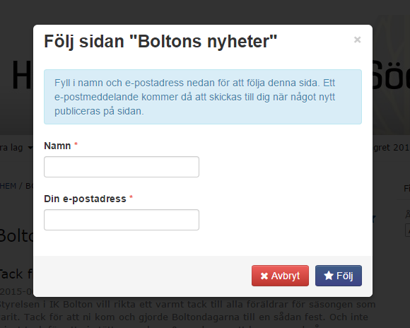 Då kommer ett popup-fönster upp för att följa sidan.