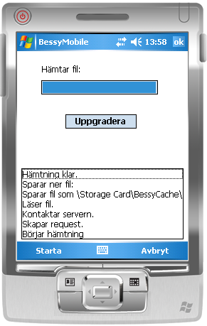 Hämta cab - Klar Formulär för att hämta installationsfilen och uppgradera BessyMobile.
